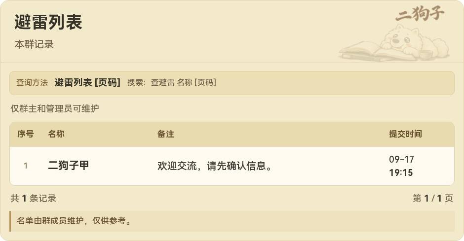 避雷列表查询结果